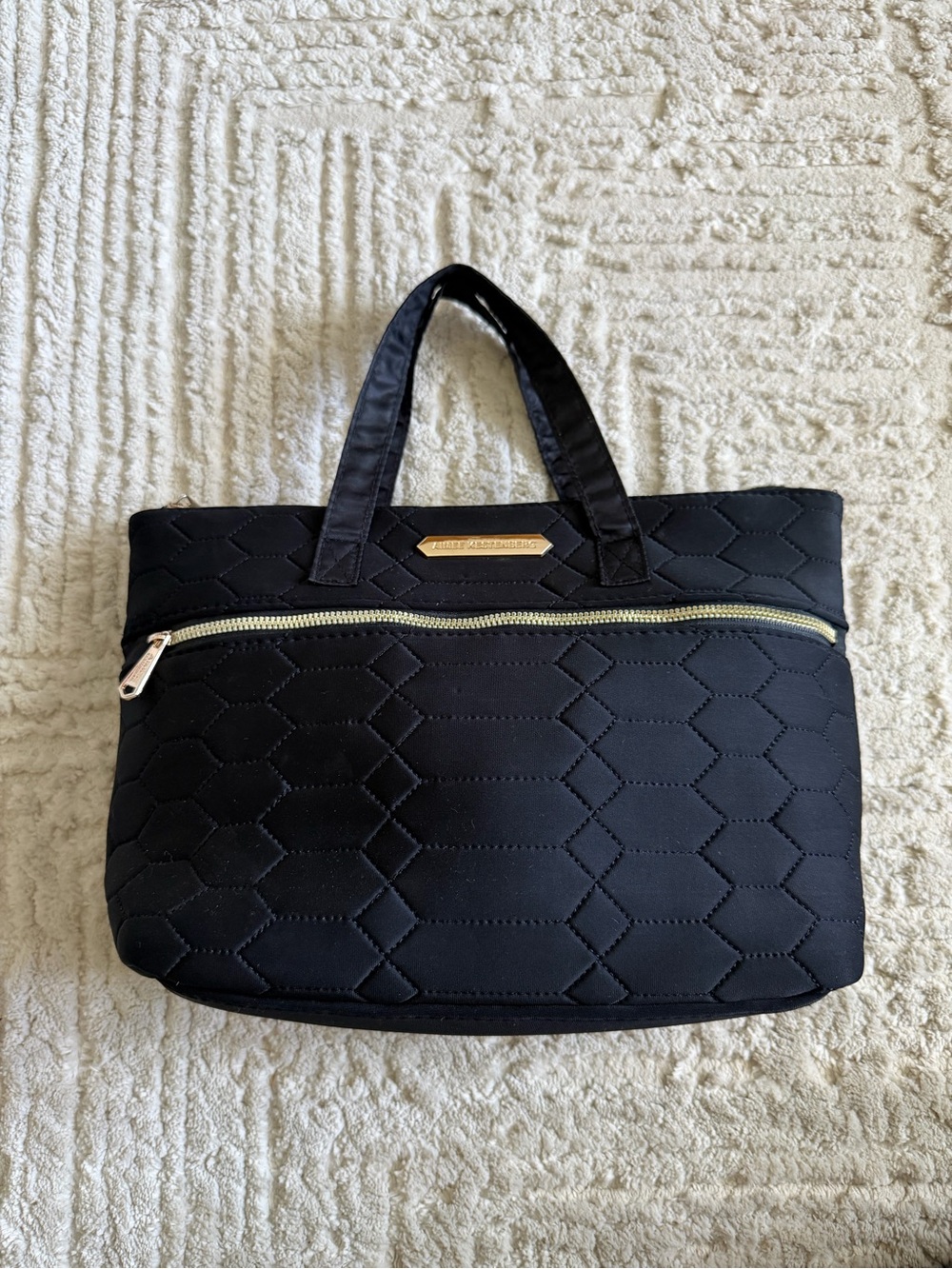 Aimee Kestenberg Black Quilted Tote Shoulder Bag Purse Preppy Gold Hardware